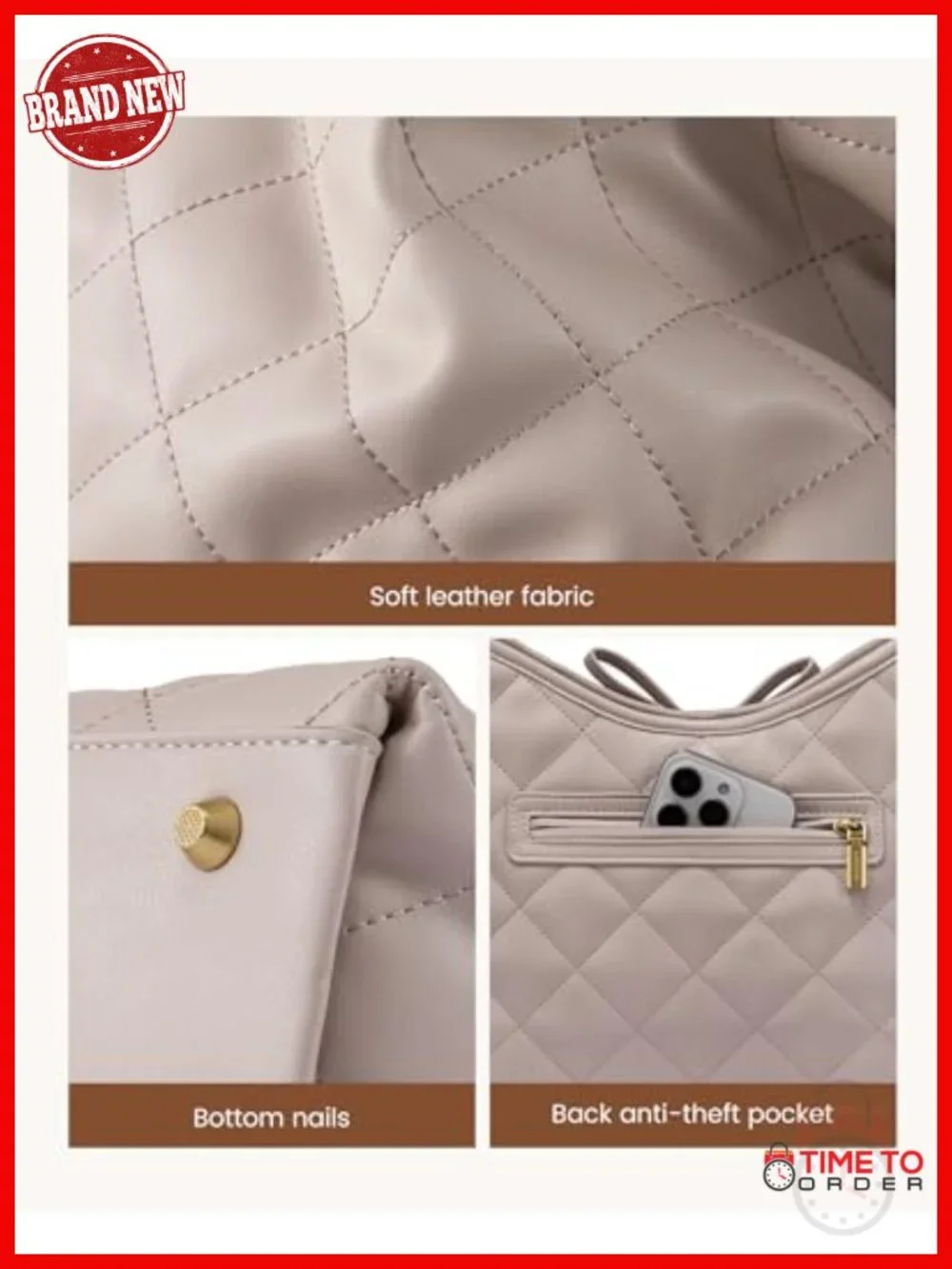 Soft Leather Hobo Handbag Quilted Crossbody Shoulder Bag with Cherry Pendant